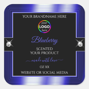 Bleu brillant noir avec logo Étiquette produit