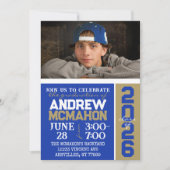 Bleu & Bronze Gold Graduation Photo Invitation (Devant)