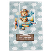 Bleu Brown Baby shower Ours Sac cadeau avec nom (Dos)