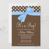 Bleu Brown Bow Polka Dot Baby Shower Invitations (Devant)