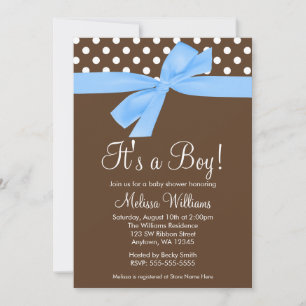 Bleu Brown Bow Polka Dot Baby Shower Invitations