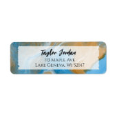 Bleu Brown Marbre Fluid Art Étiquette personnalisé (Devant)