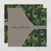 Bleu Brown Peacock Invitations de mariage (Devant / Derrière)