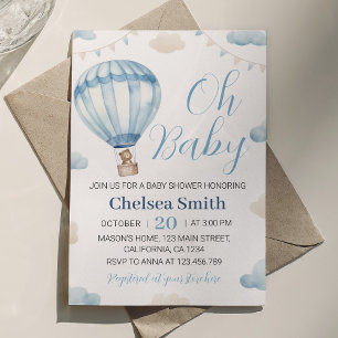 Bleu Brown Teddy Bear Boy Baby shower Invitation