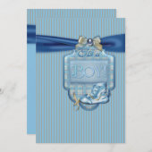 Bleu Brown Vintge Boy Douche Invitation (Devant / Derrière)