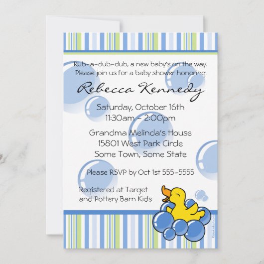 Bleu Bubble Ducky Baby Shower Invitations (Devant)