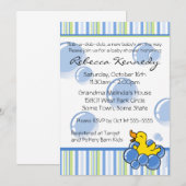Bleu Bubble Ducky Baby Shower Invitations (Devant / Derrière)