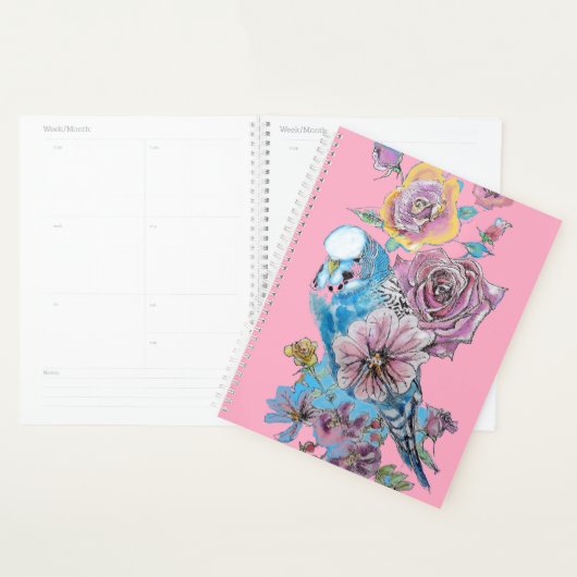 Bleu Budgie Rose Aquarelle rose (Devant avec enveloppe)