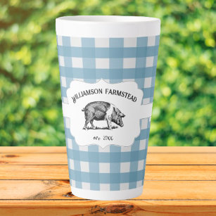Bleu Buffalo Plaid Farm Pig Latte Mug