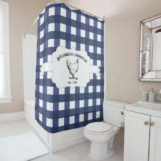 Bleu Buffalo Plaid Ferme Poulet Douche Rideau