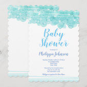 Bleu bulles d'aquarelle Baby shower Invitation (Devant / Derrière)
