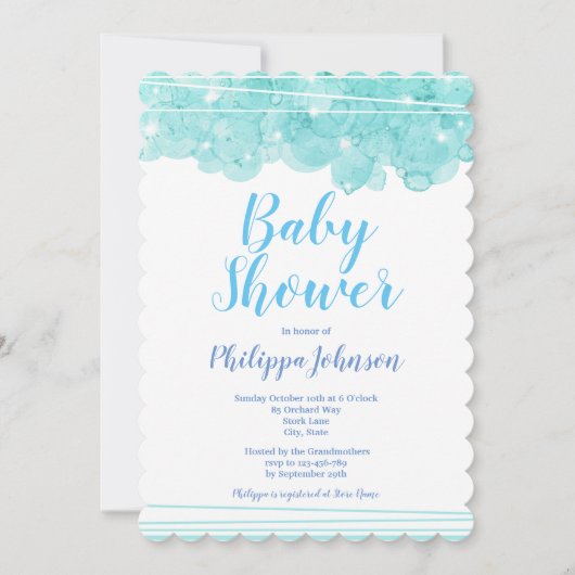 Bleu bulles d'aquarelle Baby shower Invitation (Devant)