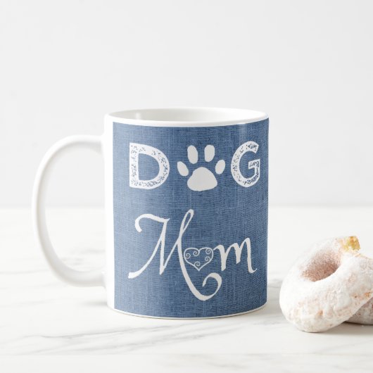 Bleu Burlap Chien Maman Café Mug (Avec donut)