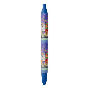 Bleu Cadeau de stylo de Noël avec des Gnomes heureux ch