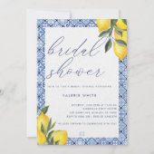Bleu Carrelage Citron Douche nuptiale Invitation (Devant)