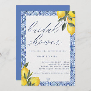 Bleu Carrelage Citron Douche nuptiale Invitation