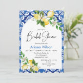 Bleu Carrelage citron Douche nuptiale Invitation (Debout devant)
