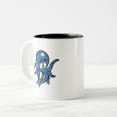 Bleu Cartoon Octopus Mug à café à deux tons (Devant gauche)