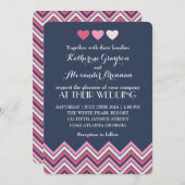 Bleu chaud rose Chevron Faire-part de mariage Amou (Devant / Derrière)