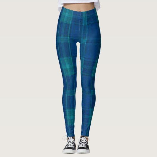 Bleu Checker Plaid Motif Leggings (Devant)