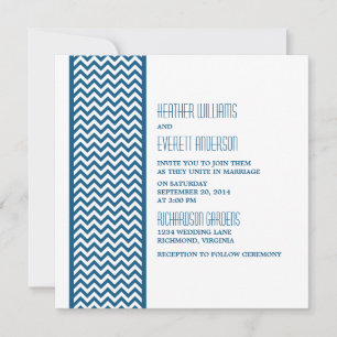 Bleu Chevron Bordure Mariage Invitation