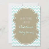 Bleu Chevron Burlap Baby Shower Invitations (Devant)