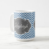 Bleu Chevron Mug de café personnalisé (Devant gauche)