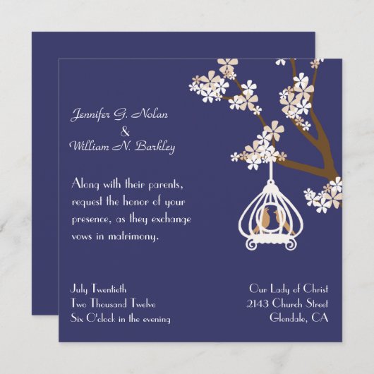 Bleu chic avec le faire-part de mariage (Devant / Derrière)