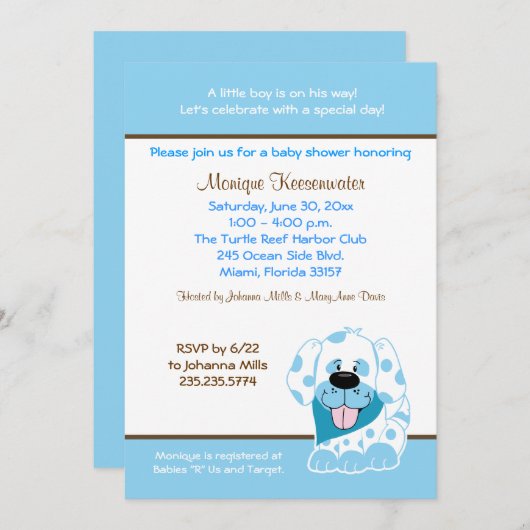 Bleu Chiot 5x7 Baby shower Invitation (Devant / Derrière)