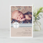 Bleu ciel| Invitation au Christening Photo Beige (Debout devant)