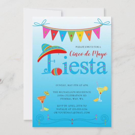 Bleu Cinco De Mayo Fête Invitation (Devant)