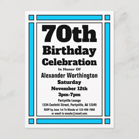 Bleu clair 70e anniversaire Invitation Carte posta (Devant)