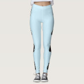Bleu clair avec des papillons noirs Leggings (Devant)