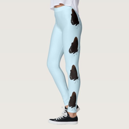 Bleu clair avec des papillons noirs Leggings (Gauche)