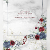 Bleu clair Bourgogne Mariage Floral Tri-Fold (Intérieur au milieu)