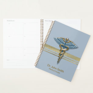 Bleu clair Caduceus Faux Gold Foil rayures Médical