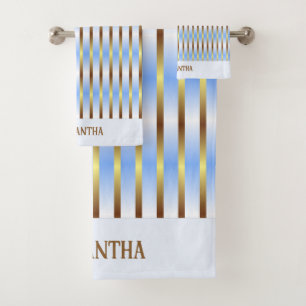Bleu Clair Chic Blancs Et Or Grilles Monogrammes