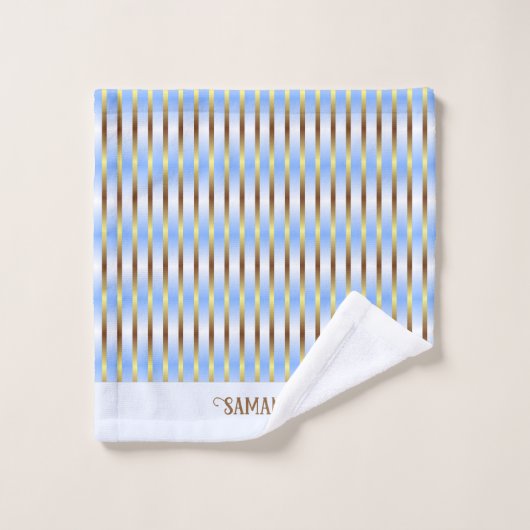 Bleu Clair Chic Blancs Et Or Grilles Monogrammes (Gant de toilette)