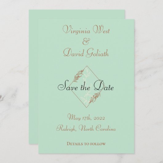 Bleu Clair Détaillé Enregistrer La Carte Mariage D (Devant / Derrière)