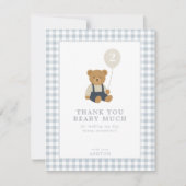 Bleu clair En vichy Teddy Bear carte de remercieme (Devant)