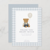 Bleu clair En vichy Teddy Bear carte de remercieme (Devant / Derrière)