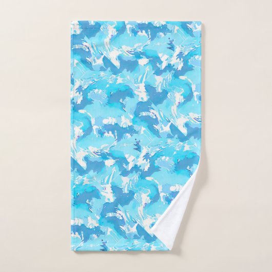 bleu clair et blanc Abstrait avec nom (Serviette à main)