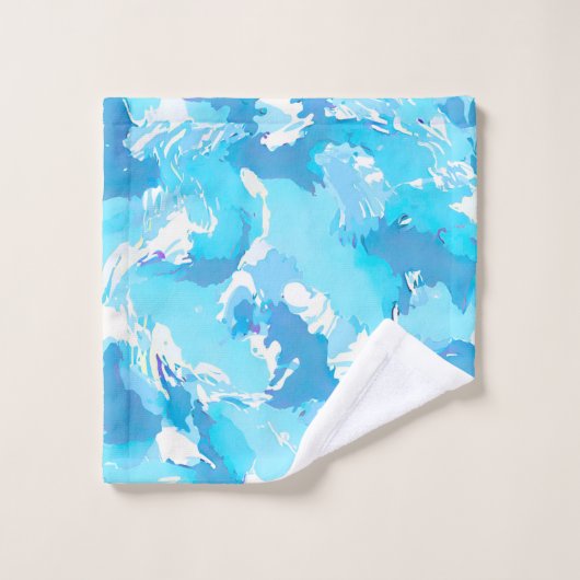 bleu clair et blanc Abstrait avec nom (Gant de toilette)