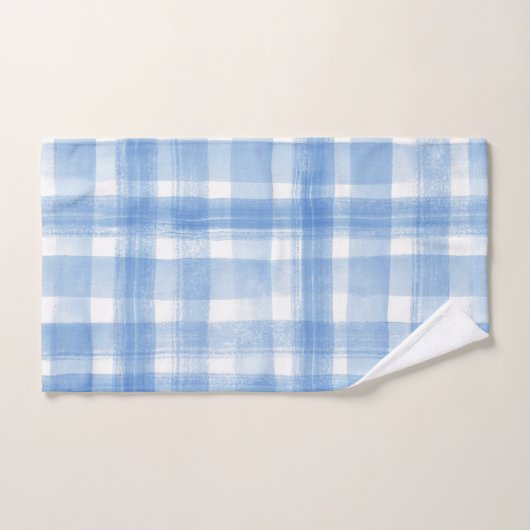 Bleu clair et blanc Aquarelle En vichy À damiers (Serviette à main)
