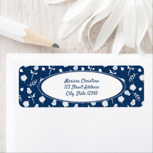 Bleu clair et blanc Étiquette à motifs floraux