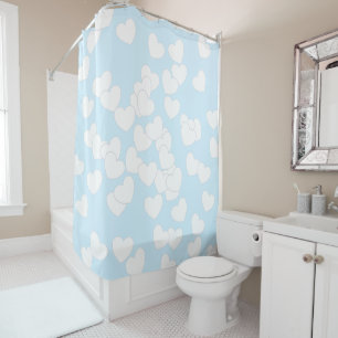 Bleu Clair Et Grand Coeur Blanc Douche Rideau