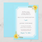 Bleu clair et jaune Pastel Floral Invitation (Devant / Derrière)
