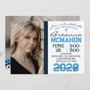 Bleu clair et marine Graduation 2 Invitation photo