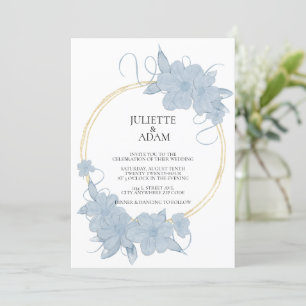 Bleu clair et or Faire-part de mariage florale