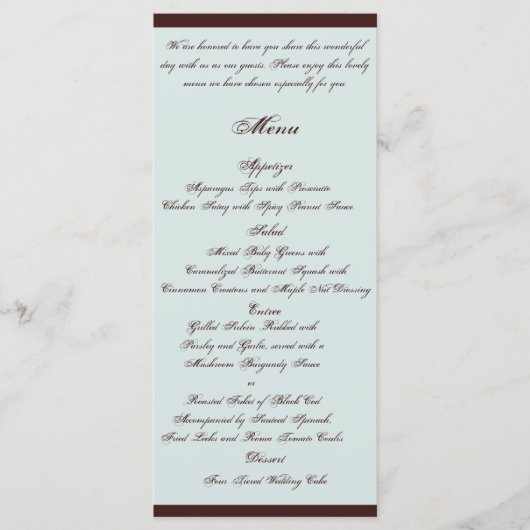 Bleu clair et Paisley Brown Menu Mariage (Devant)